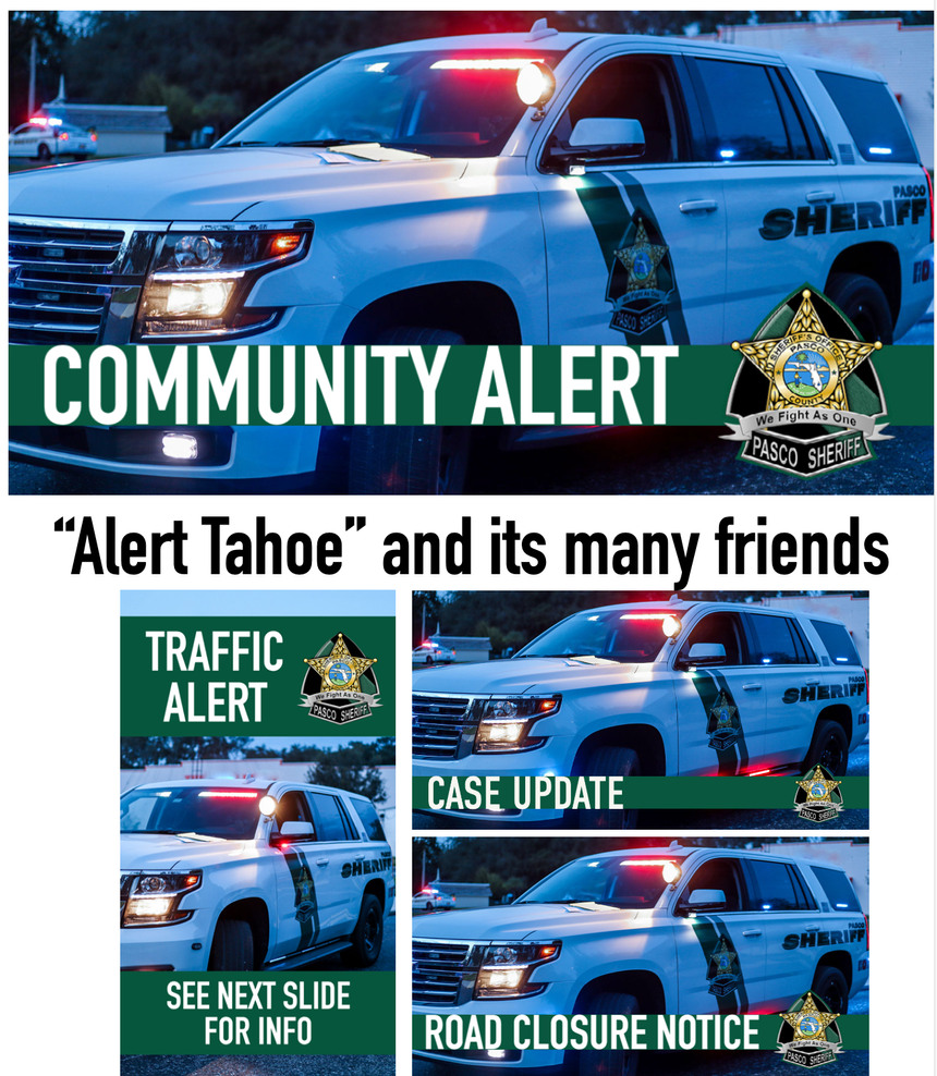The Alert Tahoe graphic includes PSO’s logo and an iconic green stripe with white text that changes depending on the situation.