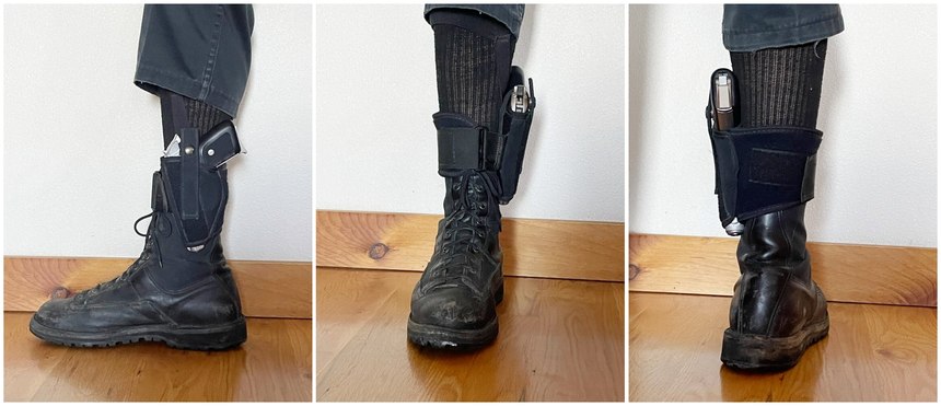 With an ankle holster, a BUG can be carried covertly and accessible by either hand.