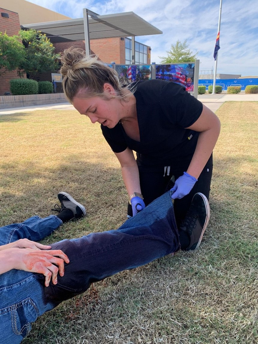 It’s important to cut/remove clothing to locate life-threatening bleeds. Always look for more than one injury and be mindful of exit wounds with gunshot victims and punctures.