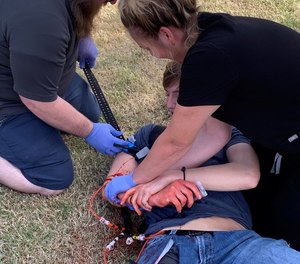 When properly applied, a tourniquet will stop the flow of blood into an extremity.