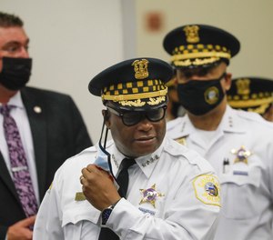 Chicago police Superintendent David Brown arrives to speak to the media at police headquarters in Chicago on July 13, 2021.