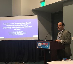 Babak Sarani, MD, FACS, FCCM, director of the Center for Trauma and Critical Care at George Washington University Hospital in Washington, D.C., presented a session called “Civilian Mass Shootings: Is death from ballistic wounds preventable?” during a session at the 2018 EMS World Expo.