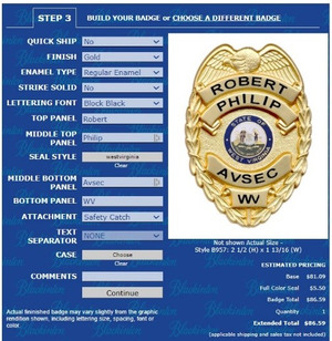 Customization of your desired badge is a “snap” using Blackinton’s online badge customization tool.