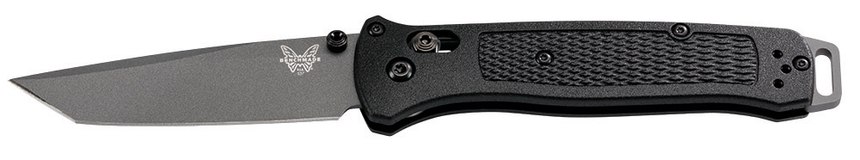 The Benchmade Bailout features a plain or serrated tanto blade in gray.