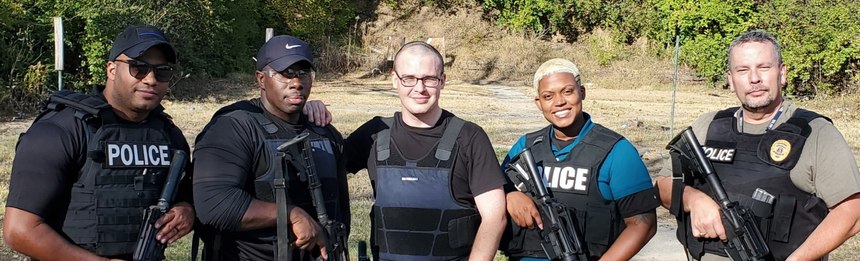 Left to right: Officers Christian Johnson, O’Shay Ross-Conway, Erin O’Brien, Destiny Glover and Major Steve Runge.