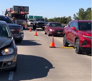 A combination of apparatus positioning, and the deployment of traffic cones and speed control devices (speed bumps) allows first responders to better control vehicle traffic.