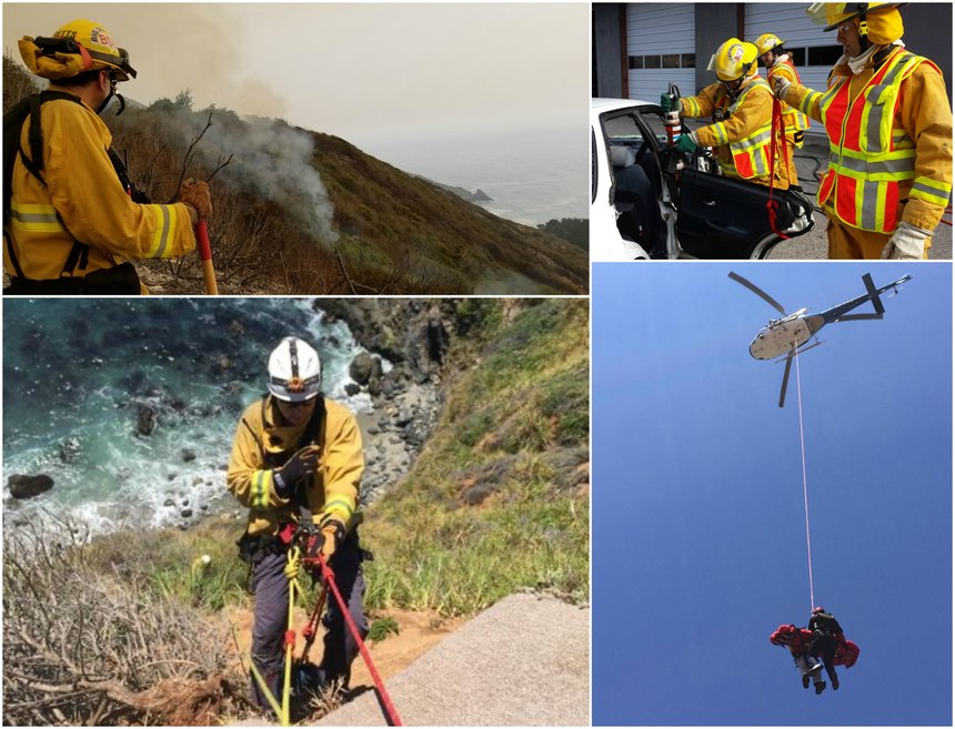 Big Sur Fire focuses its training on cliff and back country rescues, structural and wildland firefighting, vehicle accidents, EMS and back country wilderness medicine, as well as a variety of specialty exercises, such as chainsaw operations in the wildland environment.