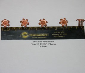 The Barnes Tac-XP lineup of pistol bullets brings the same combination of excellent expansion and deep penetration to loads for sidearms. Black Hills currently offers the Tac-XP loads in 9mm P, .40 S&W and .45 ACP, with a .380 ACP load coming down the road. (PoliceOne Image)