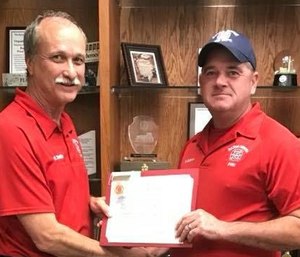 Captain Bryan Bozeman (right) photographed upon his promotion to captain on March 23, 2018. (Photo/Baton Rouge Fire Department Facebook)