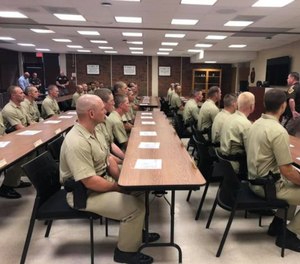 Oklahoma Highway Patrol recruits attend class on October 9, 2021.