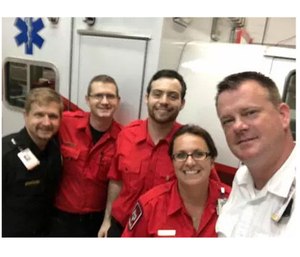 The first CCEMS team to use blood products in the field included District 51 field supervisor Samuel Kordik, paramedic Jessica McClosky, Joel Kordik, Volunteer Jeremy Claxton and James Burton.