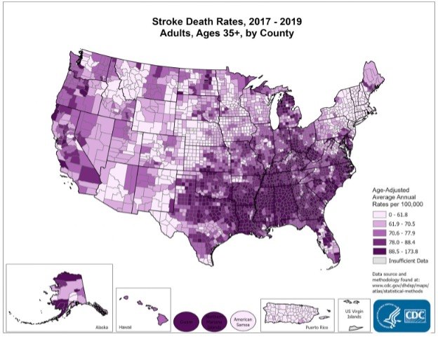Distribution and frequency of strokes by U.S. state.