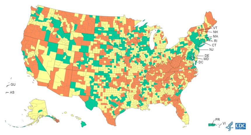 The CDC has data on each U.S. county's COVID-19 cases, hospital beds in use and hospital admissions. This map was last updated on Feb. 24.