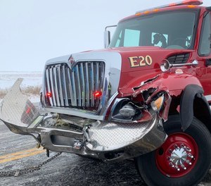 A Cache County Fire District engine was struck by a Ford pickup Monday morning as it was blocking the scene of a previous wreck.