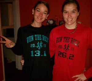Stephanie Calams, left, with Associate Editor Sarah Calams before the Dallas Marathon in 2011.