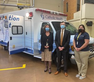 Pictured (left to right): Shari McDonald, Vice President, Patient Care Services, Mercy Hospital, CJ Urlaub, Catholic Health Senior Vice President of Strategic Partnerships, Integration & Care Delivery- Niagara County, and President of Mount St. Mary’s Hospital, and Emily Rowles, Catholic Health lead EMS Liaison. (Courtesy photo)