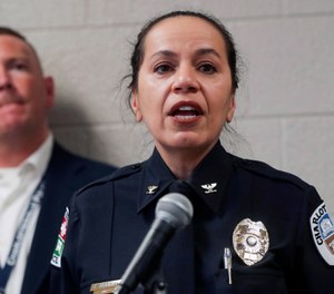 Charlottesville Police Chief RaShall Brackney answers questions during a press conference at the Charlottesville Police Department, Friday, March 22, 2019 in Charlottesville, Va. (Andrew Shurtleff/The Daily Progress via AP)