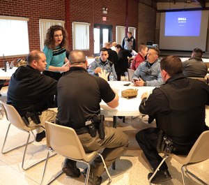 Police from Chicago's western suburbs attend a presentation on suicide given by Dr. Carrie Steiner, Psy.D., a licensed clinical/police psychologist, in McCook, Ill., on March 14, 2019. (Antonio Perez/Chicago Tribune/TNS)