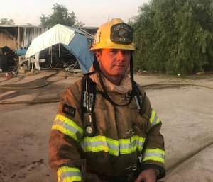 Firefighter Chris Wetzel helped an injured man escape the gunfire during the mass shooting in Las Vegas on October 1, 2017.