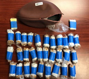 Contraband removed from a football found between the fences in 2019 at Lee Arrendale State Prison.