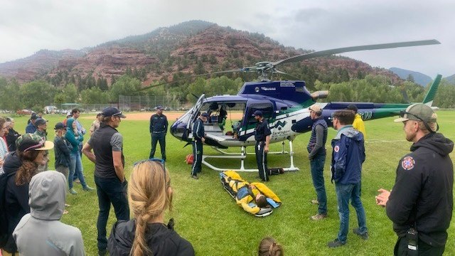 Mutual aid agreements go beyond emergency response by building relationships between communities. Here, multiple agencies participate in a helicopter transport familiarization training including Norwood Fire, Telluride Fire, Telluride Emergency Medical Technicians Association, San Miguel County Sheriff, U.S. Forest Service, and San Miguel County Search and Rescue.