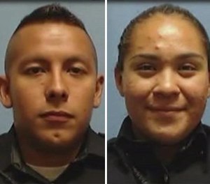 Officers Rogelio Santander, left, and Crystal Almeida, as well as a loss-prevention officer, were shot April 24 at a Home Depot.