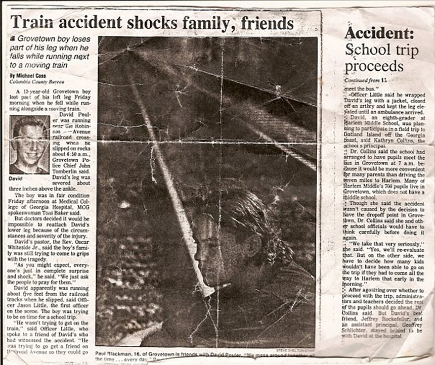 The Augusta Chronicle article from April 27, 1996 detailing Pouler’s accident.