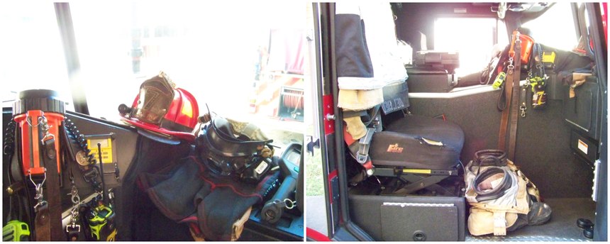 Once the prior shift has removed their belongings, Capt. Chris DelBello arranges his gear in the officer's seat.