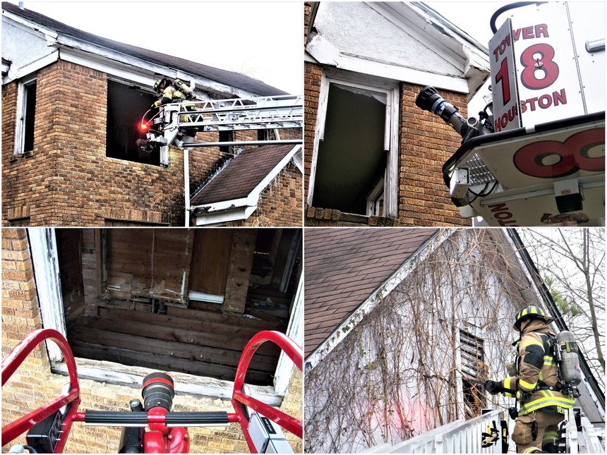 When using an aerial for attic fires, do not attempt to extinguish from the rooftop. Attack from underneath. Use the penetrating power of the stream to access the attic space and put the water where it needs to be. Also, accessing the gable ends is another safe tactic that gives the aerial device the most range of motion when applying water. A firefighter on the tip can make the gable opening as big as they feel necessary, and they can place the stream exactly where they want it when they want it. Depending on the nozzle type, they can also adjust the pattern when they see that it is necessary. Always put a firefighter on the tip when flowing water. Let them control the flow, stream shape and location of the stream. This is the person with the best vantage point. Note: If your aerial device does not allow for the nozzle to be pointed up, a simple solution is to add a 45-degree elbow to your nozzle package, allowing a wider range of motion.