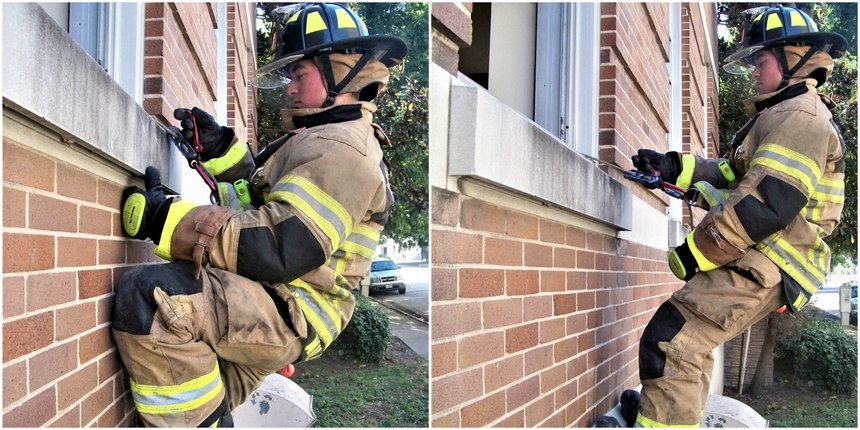 Once you have pivoted in a controlled manner, you can either use your feet to push yourself off the building or you can “hug the wall” to lower yourself.