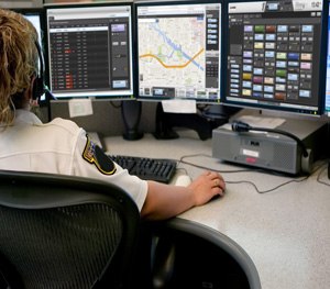 A dispatch console lets dispatchers manage relevant data and coordinate their response activities. (Image Harris)