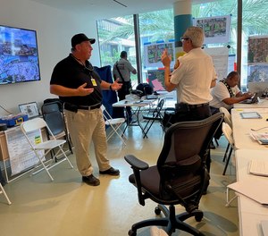 Chief Downey at the command center.