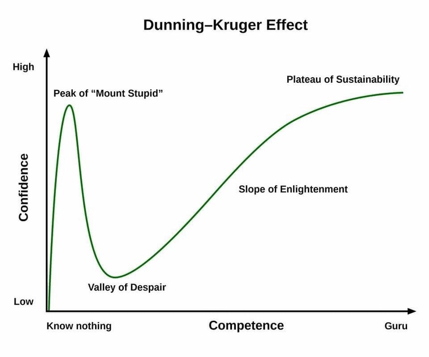 The Dunning-Kruger effect occurs when a person’s lack of knowledge and skills in a certain area cause them to overestimate their own competence. By contrast, this effect also causes those who excel in a given area to think the task is simple for everyone, and underestimate their relative abilities as well.