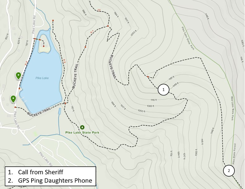 A screenshot of Durham's daughter's last known location.