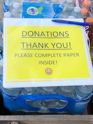 Drinks must be in sealed containers. This water was dropped off at the Idaho Department of Lands' Staff Office for wildland firefighters.