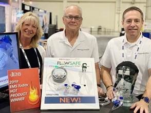 Mercury Medical accepts two 2019 Hot Products Awards at the 2019 EMS Today in National Harbor, Md. From Left, Deb Olson, director of marketing, Steven LeCroy, director of EMS sales and Scott Horowitz, senior product manager.