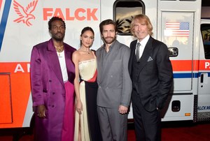 From left, Yahya Abdul-Mateen II, Eiza Gonzalez, Jake Gyllenhaal and Michael Bay attend the Los Angeles premiere of