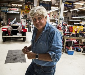 Comedian and car aficionado Jay Leno is photographed inside his Big Dog Garage in Burbank, California.