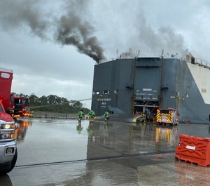 The firefighters were injured in an explosion in an auto hauler ship at Blount Island. (Photo/Jacksonville Fire & Rescue)