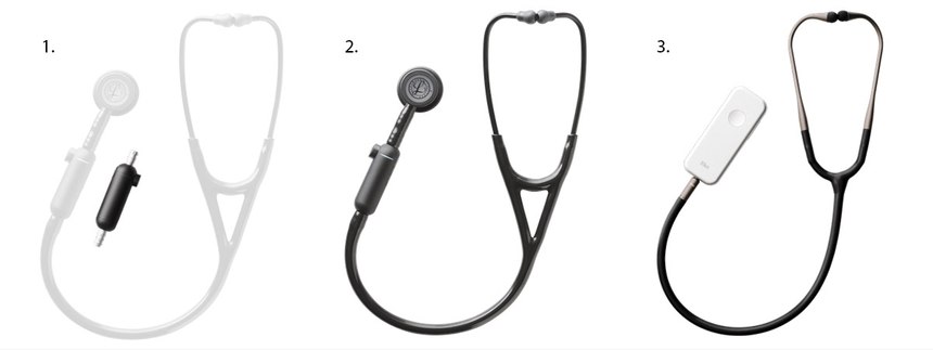 Eko Health offers three options for digital stethoscope enhancement: 1. Eko CORE Digital Attachment, 2. 3M Littmann CORE Digital Stethoscope and 3. Eko DUO ECG + Digital Stethoscope.