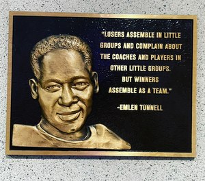 Inside the players’ locker room at the Baltimore Ravens practice facility in Owings Mills, Maryland, hangs a plaque that is inscribed with a quote from Emlen Tunnell, a Hall-of-Famer and former New York Giants defensive back. It reads: "Losers assemble in little groups and complain about the coaches and the players in other little groups, while WINNERS assemble as a team.”