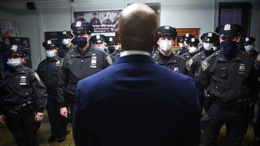 Mayor Eric Adams' first day on the job was a busy one. While riding the subway to City Hall, he called 911 to report a fight in progress, followed by a press conference to discuss an incident involving an NYPD officer who was struck by a bullet while resting in his personal car in a police parking lot between shifts. He also briefed the press outside the NYPD’s 103rd Precinct in Jamaica, Queens, after he met with officers at the precinct during roll call.