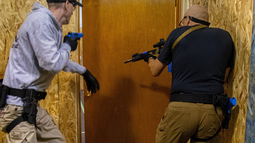 Realistic training, using unmodified duty guns and equipment, has no equal in the maintenance of perishable skills. Force on Force marking cartridges are better products for this training. (Photo/Jeff Rose-Blackhawk)
