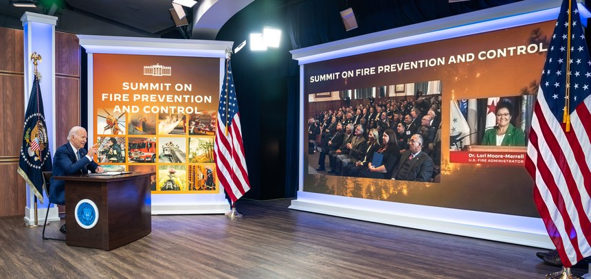 President Joe Biden addressed fire service leaders during the U.S. Fire Administrator’s Summit on Fire Prevention and Control, highlighting his administration’s efforts to help the fire service and lauding firefighters for their continuous work in service to their communities and their country.