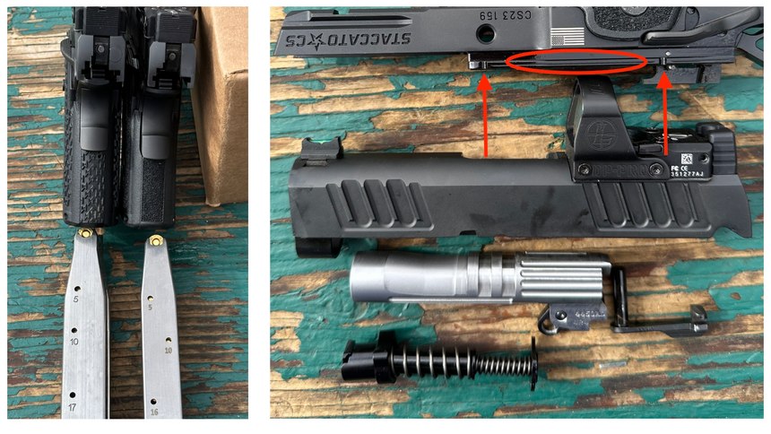 Figure 7: Left: C2 on the left, CS on the right showing the new magazine; Right: patent-pending new design.