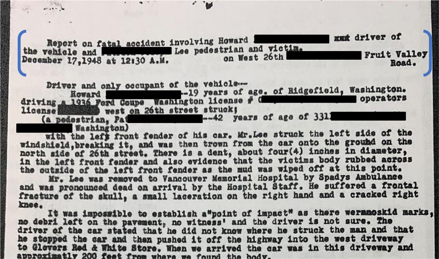 First use of the synopsis in a police report (1948 fatal hit and run).