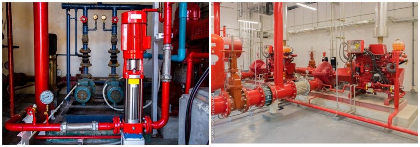 Left: Jockey pump; Right: Industrial fire pumps.