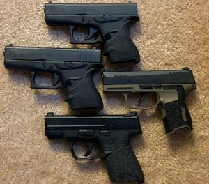 From top clockwise, Glock 42, SIG P365, M&P Shield, Glock 43