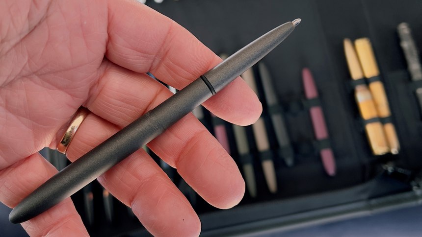 Fisher Space Pens introduced a new Tungsten Cerakote finish, making an almost indestructible pen more indestructible. Lindsey has had a Fasher Space Pen for 40 years. This one will last even longer.