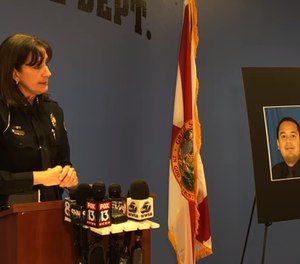 Bradenton Police Chief Melanie Bevan at a press conference explaining the incidents of Ex-officer Leonel Marines (Photo/ Sarasota Herald-Tribune via YouTube)
